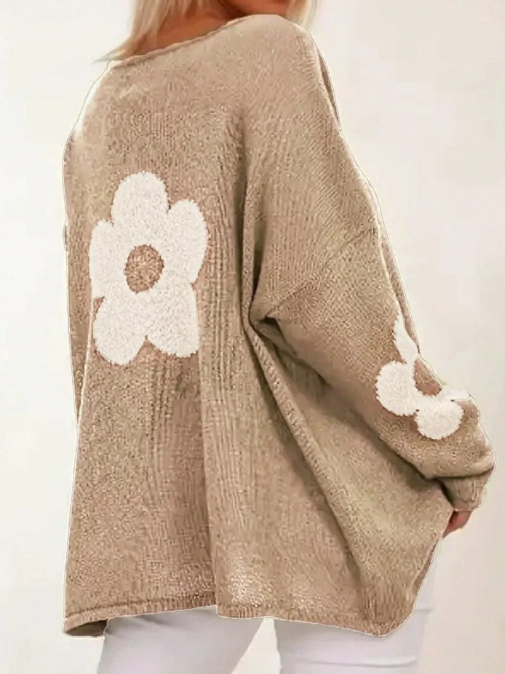 Khaki Casual Women's Regular Fit Round Neck Long Sleeve Knit Pullover Top_4